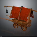 Ancient Wooden Cart With Red Canvas Cover Wooden Wheels And Hanging Lantern