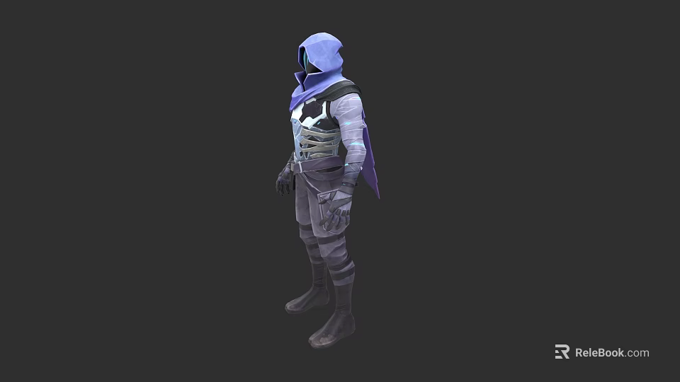 Hooded Game Movie Character In Purple Gray Armored Outfit With Sci Fi Fantasy Style 3d model 
