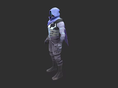 Hooded Game Movie Character In Purple Gray Armored Outfit With Sci Fi Fantasy Style 3d model