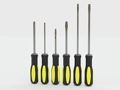 Hardware Tools Set of Screwdrivers with Black Yellow Handles and Various Sizes 3d model
