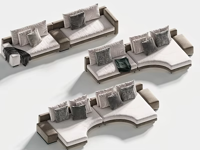 Modern Double Sofa With Multiple Gray Cushions And Soft Fabric For Home Interior 3d model