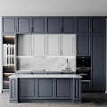 Modern Kitchen With Gray And White Cabinets Marble Countertop Island And Appliances