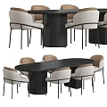 Modern Black Wooden Dining Table Set With Beige Seat Chairs And Contemporary Design