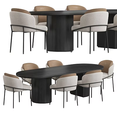 Modern Black Wooden Dining Table Set With Beige Seat Chairs And Contemporary Design 3d model