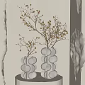 White Stacked Round Vases With Small Yellow Flower Twigs For Interior Decor