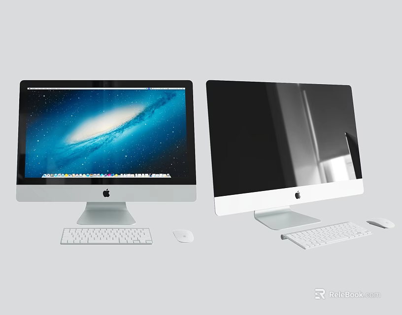 Apple iMac Desktop Computers With White Keyboard Mouse And Display Screens 3d model 