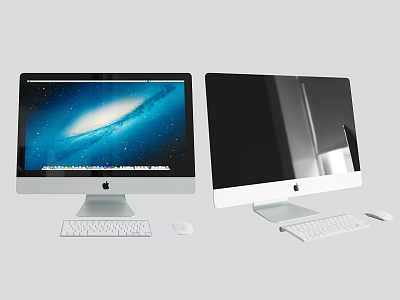 Apple iMac Desktop Computers With White Keyboard Mouse And Display Screens 3d model