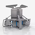 High Tech Modern Office Desk With Multiple Screens Dual Chairs And Blue Lighting