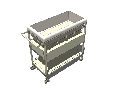 Mobile Utility Cart with Upper Tray and Lower Shelf on Wheels 3d model