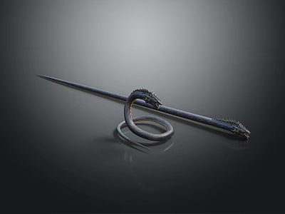 Fantasy Character Weapon Staff With Coiled Snake Head Design And Smooth Black Surface 3d model