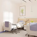 Bright Hospital Room Interior With Two Beds Wooden Headboards Green Plant Paintings And Flower Vase