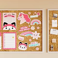 Corkboard Background Wall Decorated With Colorful Stickers Unicorn Rainbow Notes Photos And Pens