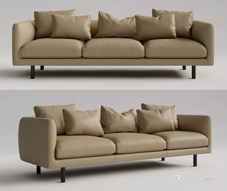 Modern Beige Sectional Sofa With Multiple Cushions And Black Legs 3d model