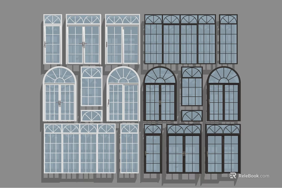 Architectural Window Designs Featuring Arched Paneled and Multi Pane Styles 3d model 