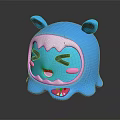Cute Blue Cartoon Monster Game Movie Character With White Head Ears Pink Blush Red Teeth