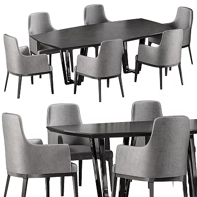 Modern Dining Table And Chair Set With Gray Upholstered Chairs And Dark Tabletop 3d model