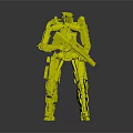 Green And Blue Armored Mech Robot Character Holding Long Rifle Standing Pose