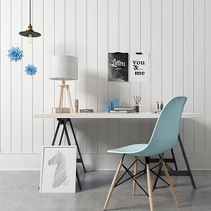 Nordic Desk Chair Desk Chair Wall Decoration Combination 3d model