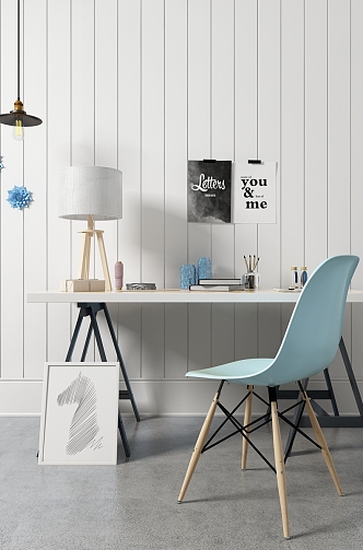 Nordic Desk Chair Desk Chair Wall Decoration Combination 3d model