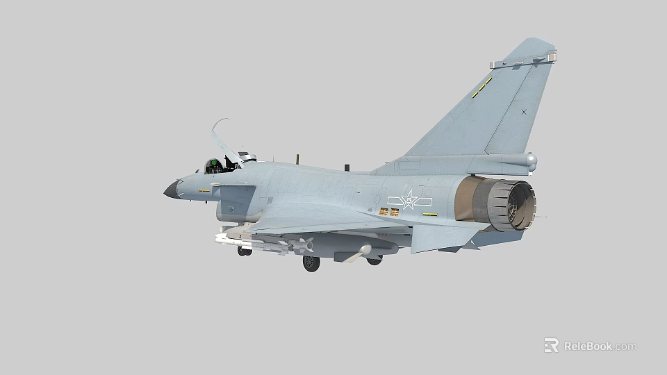 Light blue military fighter jet showcasing visible cockpit rear engine and tail insignia 3d model 