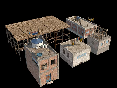 Small Building Models With Wooden Scaffolding Blue Dome And Brick Walls 3d model