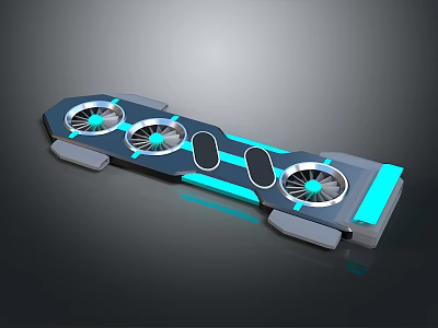 Modern Tech Device Featuring Three Cooling Fans And Blue Illuminated Strips 3d model