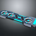 Modern Tech Device Featuring Three Cooling Fans And Blue Illuminated Strips 3d model