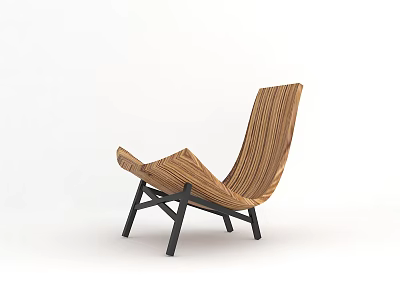 Modern Minimalist Wooden Striped Lounge Chair With Black Metal Frame And Ergonomic Design 3d model