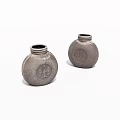 Two Round Shaped Ceramic Jars With Intricate Circular Patterns Traditional Handcrafted Pottery Design 3d model