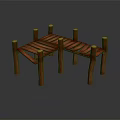 Simple Red Wooden Stools With Slatted Seats And Straight Legs Design