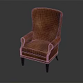 Brown Leather Single Sofa With Tufted Back Armrests And Dark Wooden Legs