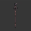 Magic Staff With Red Textured Shaft And Purple Crystal Spikes For Fantasy Role Playing Games