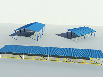 Blue Canopies With Different Designs And Steel Frames For Outdoor Parking 3d model