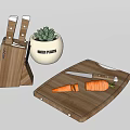 Kitchen Cabinets Featuring Wooden Cutting Board Knives Carrots and Potted Plant