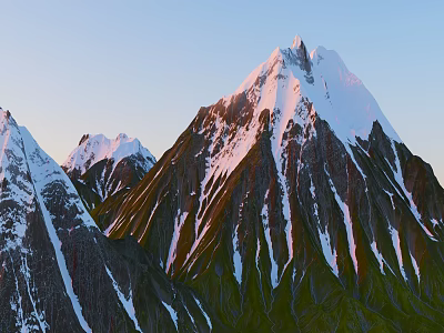 Majestic Snow Capped Mountain Landscape With Green Slopes And Sunlit Peaks 3d model