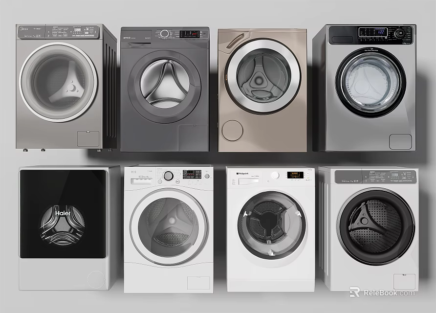 Modern Front Load Washing Machines With Various Colors And Designs For Home Use 3d model 
