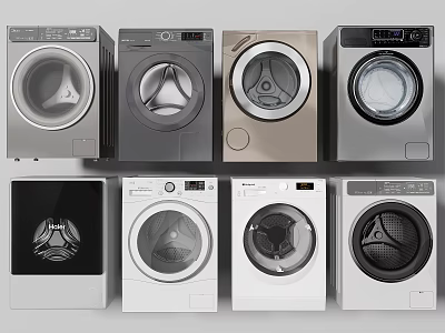 Modern Front Load Washing Machines With Various Colors And Designs For Home Use 3d model
