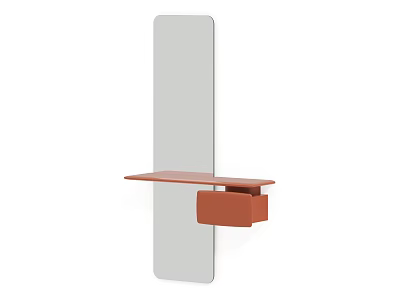 Rectangular Modern Wall Mounted Mirror With Orange Shelf And Small Cabinet 3d model