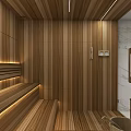 Luxury Marble Bathroom With Built In Solid Wood Sauna And Soft Warm Ambient Lighting Design