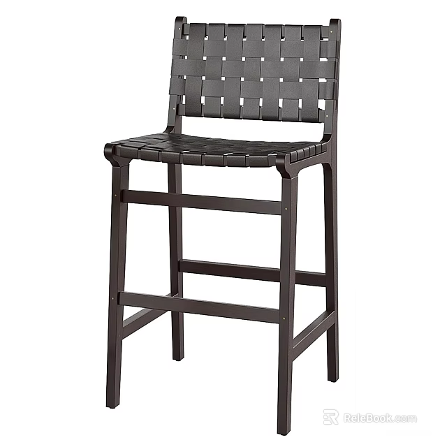Modern Woven Bar Stool With Wooden Frame And High Back Design 3d model