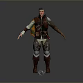 A Man In Leather Armor With Metal Accents And Open Standing Pose Holding Sword