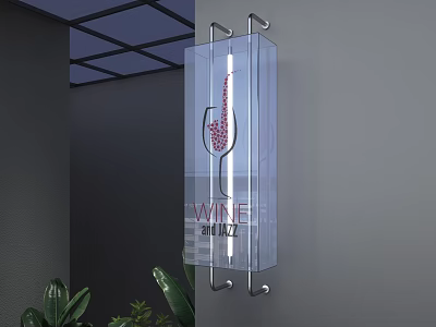 Road Facility With Transparent Rectangular Structure Wine Glass Design And WINE THE BUZZ Text 3d model