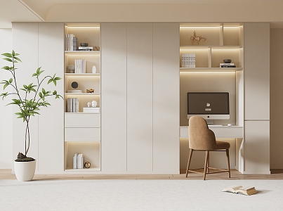 Modern Bookcase Cream Bookcase Wardrobe 3d model