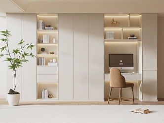 Modern Bookcase Cream Bookcase Wardrobe 3d model