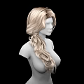 Game Film Character With Blonde Long Curly Hair Side Ponytail And Upper Body Black Background