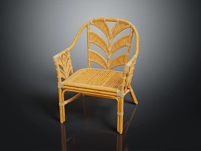 Handwoven Wicker Leisure Chair With Leaf Shaped Backrest For Outdoor Patio Garden 3d model