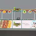 Colorful Mall Candy Pastry Kiosk With Display Shelves Signs And Sweet Treats