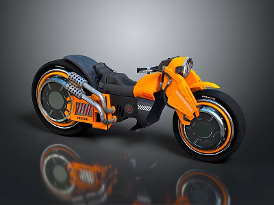 Orange Futuristic Motorcycle With Stylish Rims And Sleek Mechanical Body Design 3d model