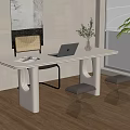 Modern White Desk Featuring Laptop Two Transparent Stools near Window Plant and Chair