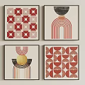 Abstract Paintings With Geometric Red Beige Patterns Circles Arcs And Repeating Designs 3d model